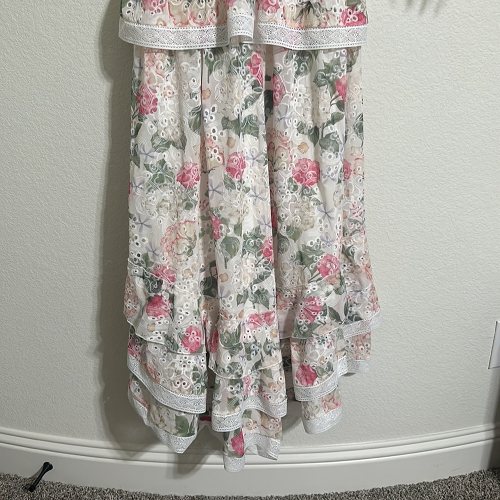 NWT GIANNI BINI Midori Floral Print Chiffon V-Neck Peplum Layered Hem A-Line - Picture 9 of 12